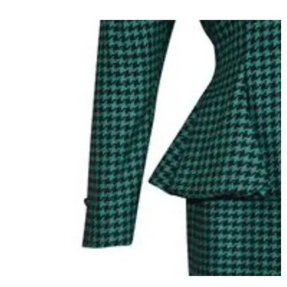 Victor Costa Herringbone Dress Suit Mid 20th Century Lined Velvet Green/Blk SM - Picture 5 of 7